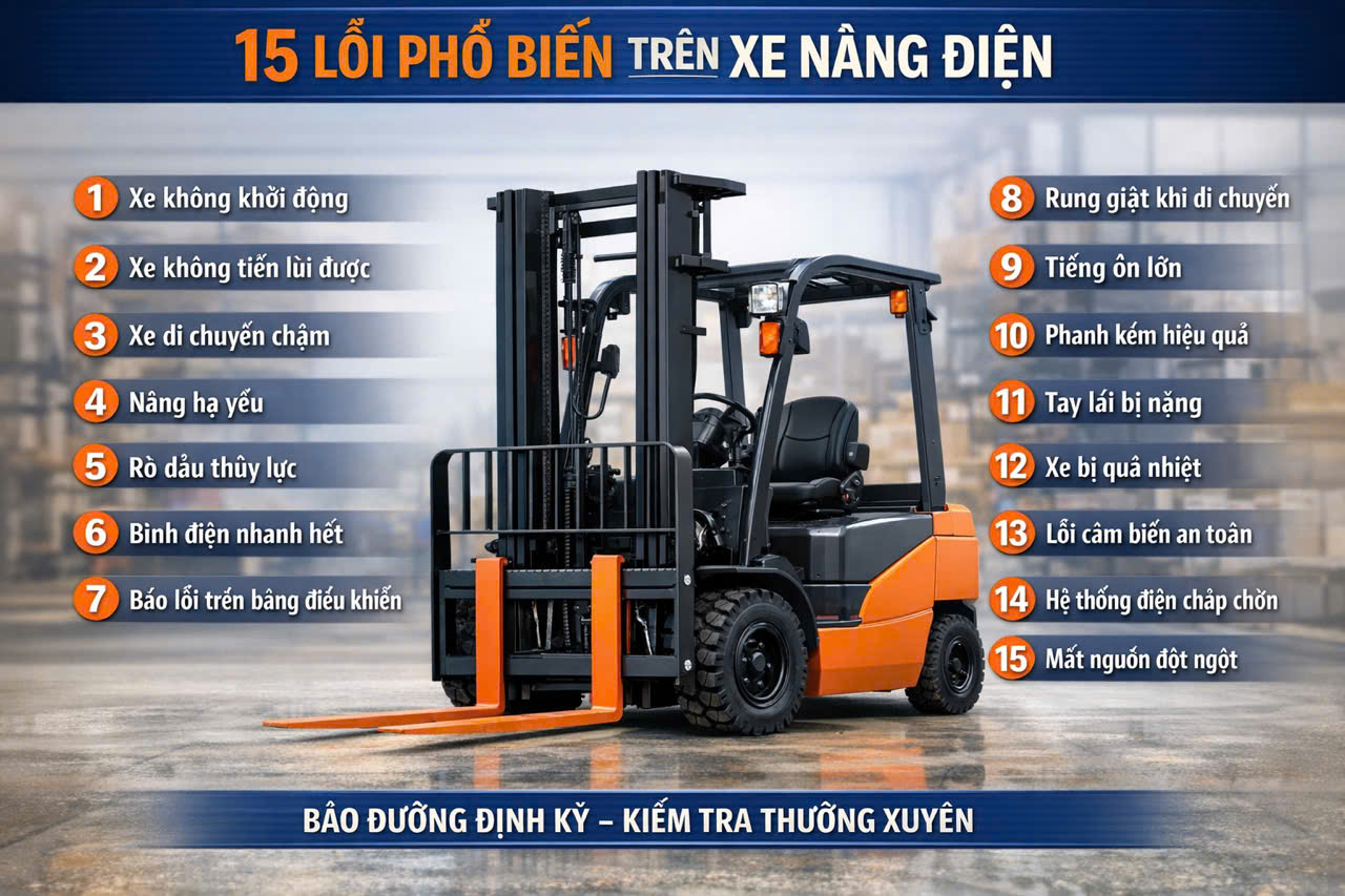 15 lỗi phổ biến trên xe nâng điện và cách nhận biết