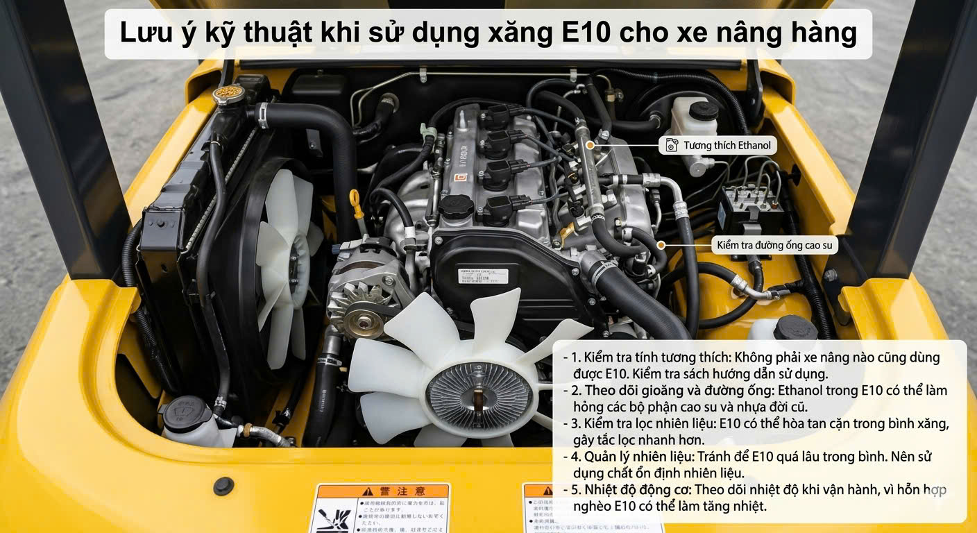 Xe Nâng Xăng Sử Dụng Xăng E10